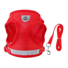 Pet Mesh Harness Dog Leash Set Reflective Chest Strap Adjustable Puppy Vest For Puppies Breeds Dogs Cats Walking Outdoor (Option: Red_XS)
