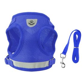 Pet Mesh Harness Dog Leash Set Reflective Chest Strap Adjustable Puppy Vest For Puppies Breeds Dogs Cats Walking Outdoor (Option: Blue_M)